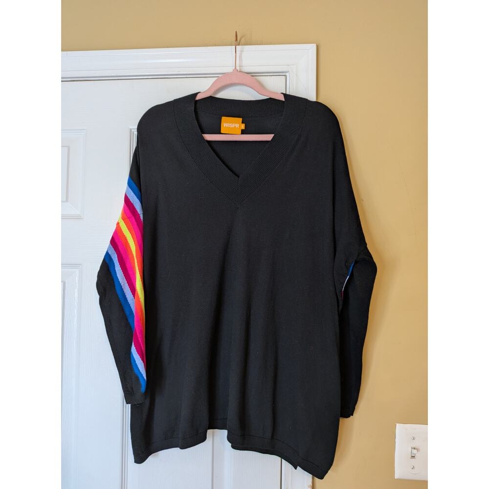 WISPR Black Rainbow Stripe Oversized V-Neck Sweater Medium Cotton Silk Blend